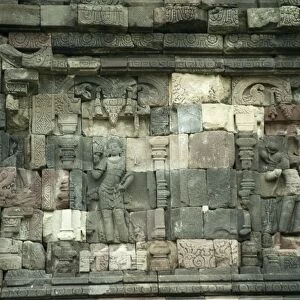 Reliefs on Buddhist temple walls, Plaosan Lor, Candi Plaosan, Prambanan District, Central Java, Indonesia