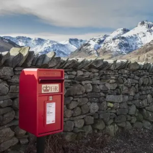 Royal Mail postbox beside drystone wall Print