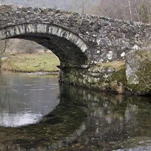 Stone bridge over river, Cwm Pennant, Snowdonia, Gwynedd, North Wales, february