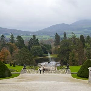 View of landscaped gardens of country estate, Powerscourt House, Enniskerry, County Wicklow, Ireland, november