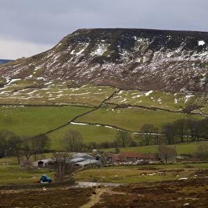 View of upland farmland and moorland habitat with patches of snow, Stanch Bullen, Little Fryup Dale