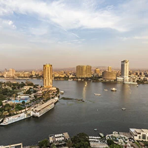 Africa, Egypt. Cairo. View of downtown Cairo and the Nile River