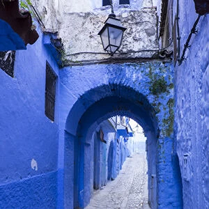Africa, Morocco. A blue alley in the hilltown of Chefchaouen