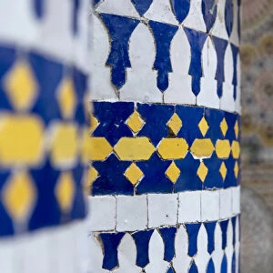 Africa, Morocco, Fes. Designs on wall tile