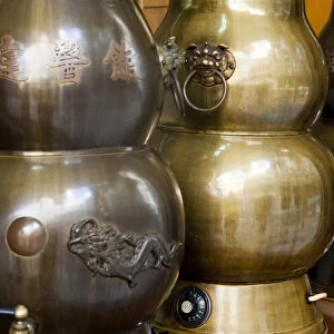 Asia, China, Hong Kong. Very large antique brass herbal medicine tea urns
