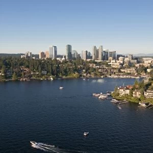 Bellevue, Washington, aerial view a wealthy neighborhood along the shoreline of Lake Washington