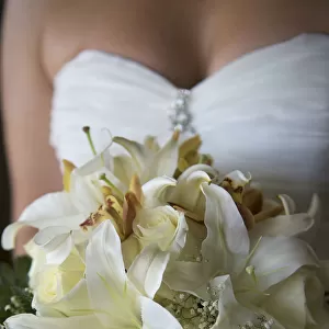 Caribbean, Dominican Republic, Punta Cana, Bavaro, bride holding wedding bouquet, MR