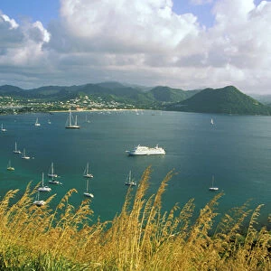 Caribbean, St. Lucia, Soufriere, Rodney Bay. Boats in bay