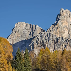 Cimon Della Pala and Cima della Vezzana. Peaks towering over Val Venegia seen from Passo