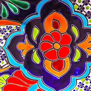 Colorful Souvenir Ceramic Red Blue Flowers Pot Decoration Dolores Hidalgo Mexico