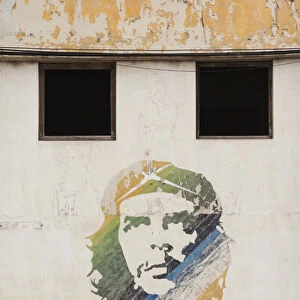 Cuba, Havana, Havana Vieja, wall painting of Che Guevara