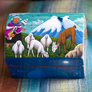 Ecuador. Typical Ecuadorian handicrafts, hand painted box with local highland scenes