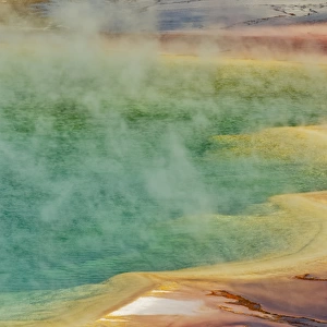 Elevated view of Grand Prismatic Spring and patterns in bacterial mat, Midway Geyser Basin