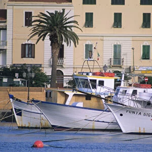 EU, Italy, Sardinia. Boats in Alghero Harbor