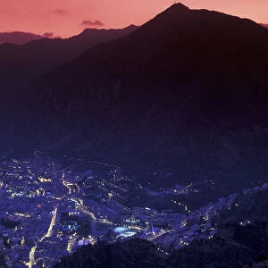 Europe, Andorra, Andorra La Vella. Andorras Capital viewed at night