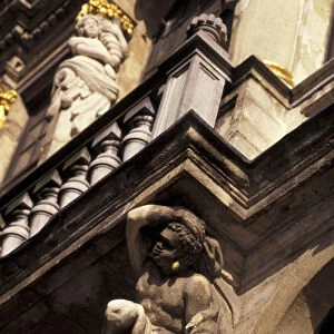 Europe, Belgium, Brussels, Grand Place. Detail of Tailors Guild Hall, La Chaloupe
