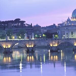 Europe, Italy, Rome, The Vatican. St. Peters & Ponte Sant Angelo. Evening