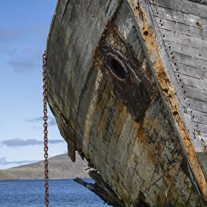 Falkland Islands, New Island. Grounded and abandoned ship on shore