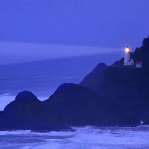Foggy night on the Oregon Coast at the Haceta Head lighthouse