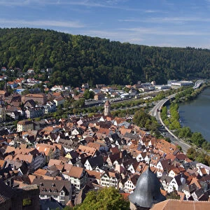 Germany, Wertheim. City overview near confluence of Tauber & Main River, view