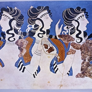 Greece, Crete, Knossos Minoan Palace, Three Women frieze