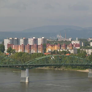 HUNGARY-DANUBE BEND-Estergom: View of Danube River, Maria Valeria Bridge & Sturovo