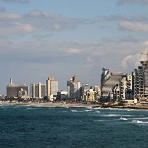 Israel, Jaffe, beachfront highrises of Tel Aviv taken from Summit Park