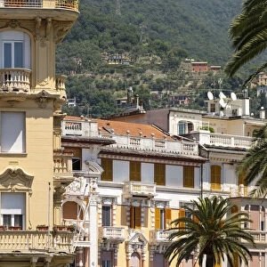 Italy, Province of Genoa, Rapallo. Colorful buildings in resort setting