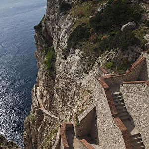 ITALY, Sardinia, Alghero. Escala del Cabirol stairs to the Grotta di Nettuno, Capo Caccia
