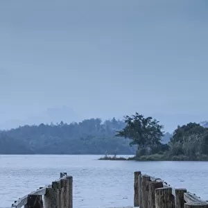 Laos, Sainyabuli. Pier, Nam Tien Reservoir