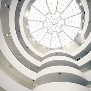 Looking up at the skylight and upper levels of the Guggenheim museum in New York city