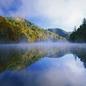 Millcreek Lake and autumn colors at sunrise, Natural Bridge State Park, Kentucky