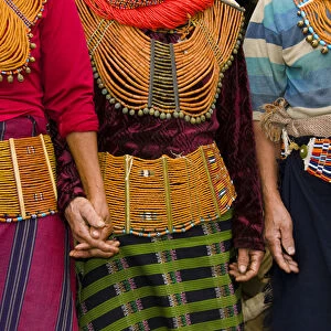 Mon Village Nagaland, northeast India, detail of the Deputy Queen and two friends