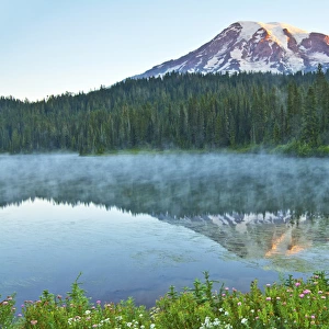 Mount Rainier; reflection; Mirror Lake; Mount Rainier National Park; Washington; USA