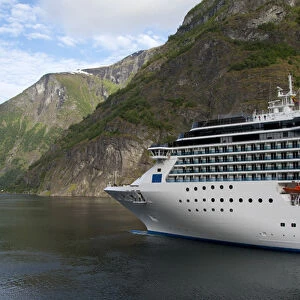 Norway, Sogne Fjord (aka Sognefjord), the longest fjord in the world. Cruise ship