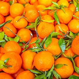Oranges displayed in market in Shepherds Bush, London, U. K