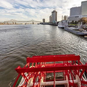 Paddle wheel in motion on the historic steamboat The Natchez in New Orleans, Louisiana