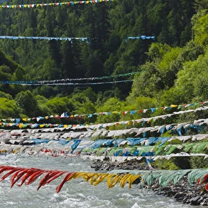 Prayer flags across the river, Ngawa Tibetan and Qiang Autonomous Prefecture, western Sichuan