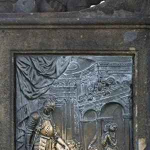 Relief of St John Nepomuk on base of statue, Charles Bridge, Prague, Capital city of Czech