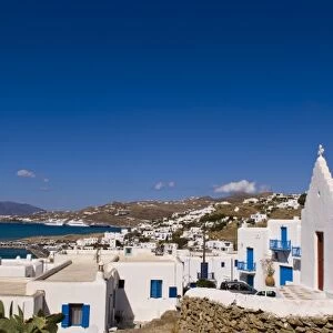 Scene of whitewashed homes and churches, Mykonos, Greece