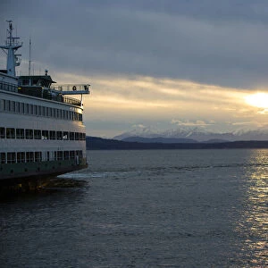 Seattle, Washington State. Catching the Bainbridge Island Ferry at sunset with the