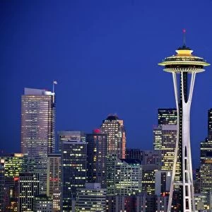 Space Needle and Downtown Seattle Skyline, Seattle, Washington, United States, US