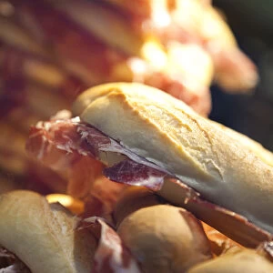 Spain, Castilla y Leon Region, Salamanca Province, Salamanca, serrano ham sandwiches