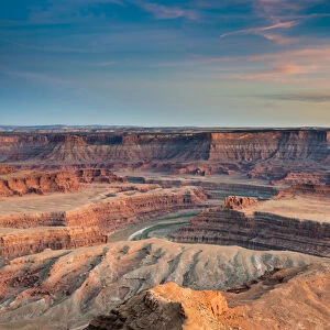 Sunset at Deadhorse Point State Park, view of Colorado river and Canyonlands National