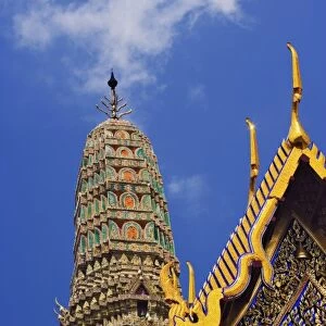 Upward view of Phra Mondop, Wat Phra Kaeo, Bangkok, Thailand
