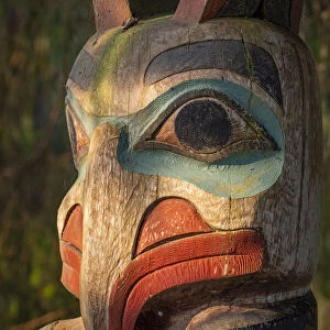 USA, Alaska, Sitka. Detail of totem pole at Sitka National Historical Park