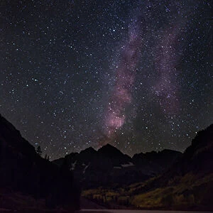 USA, Colorado. The Milky Way above Maroon Bells mountains and lake