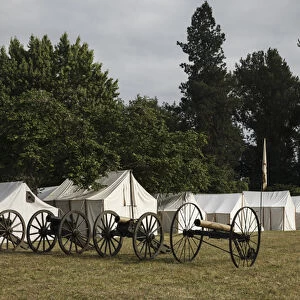 USA, Oregon, Brooks, Willamette Mission State Park, cannon in camp