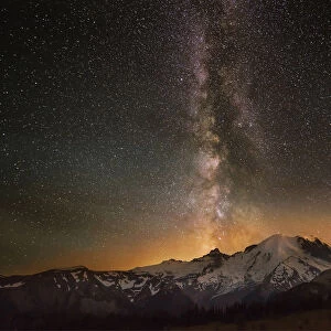 USA, Washington State, Mt. Rainier National Park. Milky Way over Mt. Rainier in summer