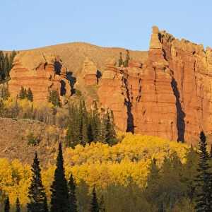USA, Wyoming, Sublette County. Wyoming Range, colorful autumn aspens are surrounding